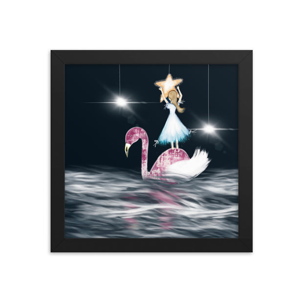 Girl Flamingo Framed Poster