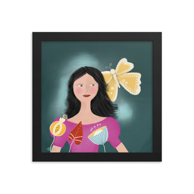 Woman Butterfly Framed Poster