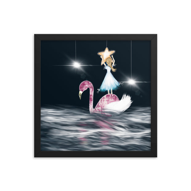 Girl Flamingo Framed Poster
