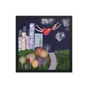 Woman Fly Building Framed Poster