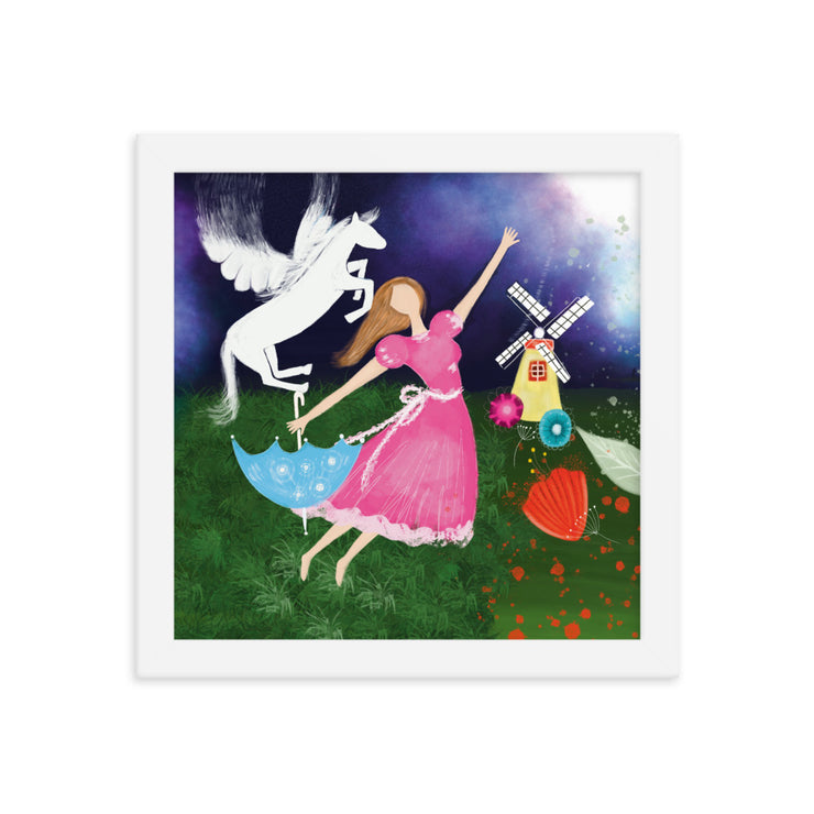 Girl White Horse Framed Poster