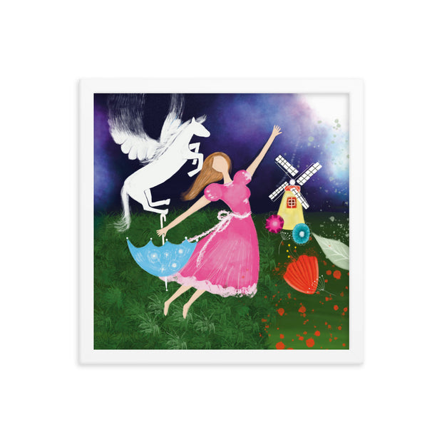 Girl White Horse Framed Poster