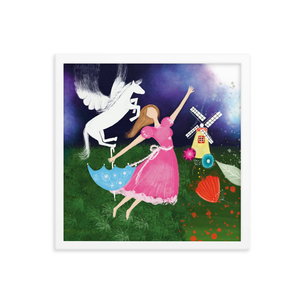 Girl White Horse Framed Poster