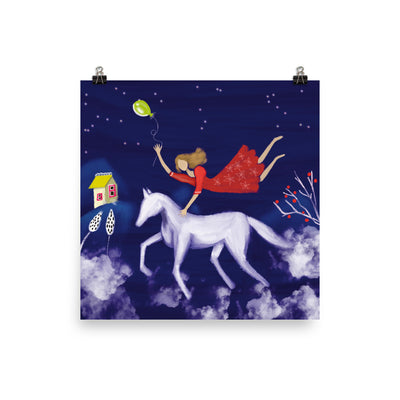Horse and Girl Flying Poster