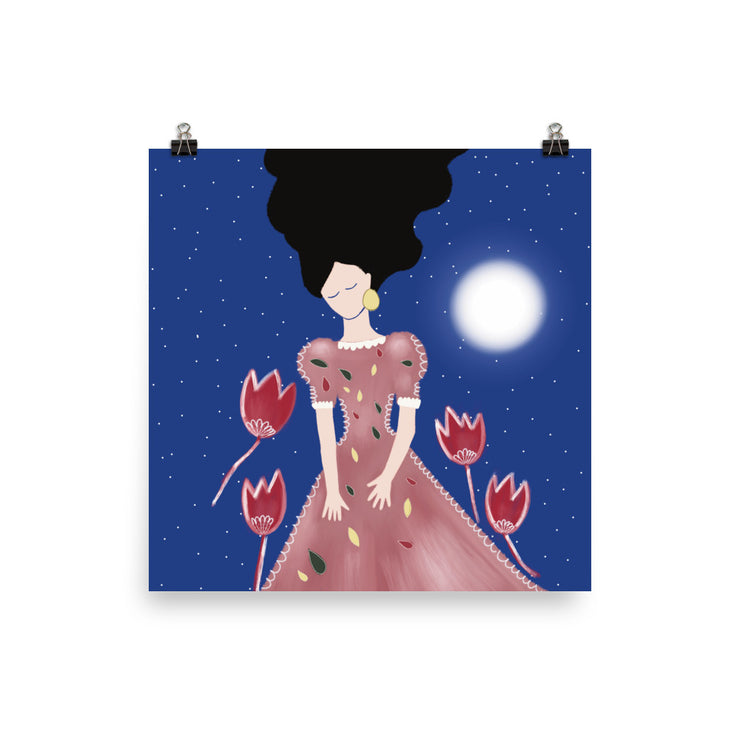 Women Red Flower Poster