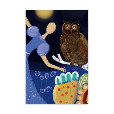 Girl and Owl Standard Postcard